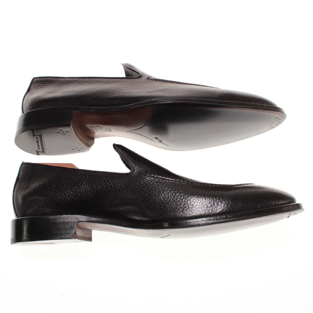 Di Bianco NWB Slip On Loafers Size 10 US in Black Pebbled Leather Made in Italy